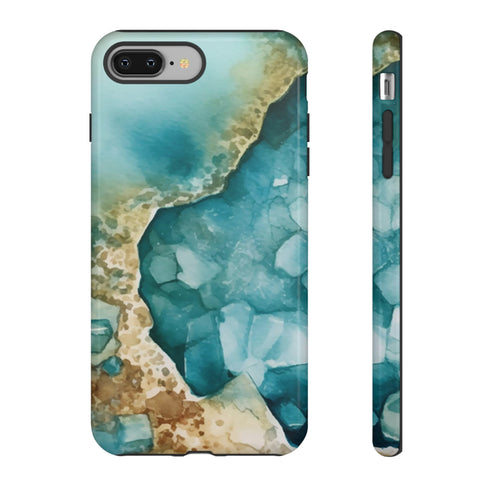 Aquamarine inspired Geode in Watercolor - Impact Resistant Phone Case iPhone 8 Plus Glossy